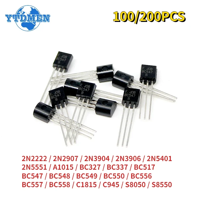 100/200pcs Transistor BC327 BC547 BC548 C1815 C945 S8050 S8550 2N2222 2N2907 2N5401 2N5551 A1015 TO-92 Transistor Triode NPN Kit