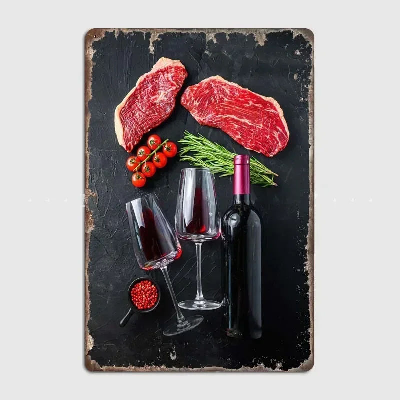 Wein und Fleisch Metall Zinn Zeichen Wand Dekor Lebensmittel Küche Tafel Poster Restaurant Dekoration Retro Elf Bar Zimmer Hause