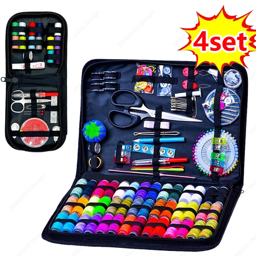 Großhandel 4-1Set Tragbare Nähsets Reise Hause Nähgarn mit Nadel Schere Maßband Knopf DIY Handwerk stickerei