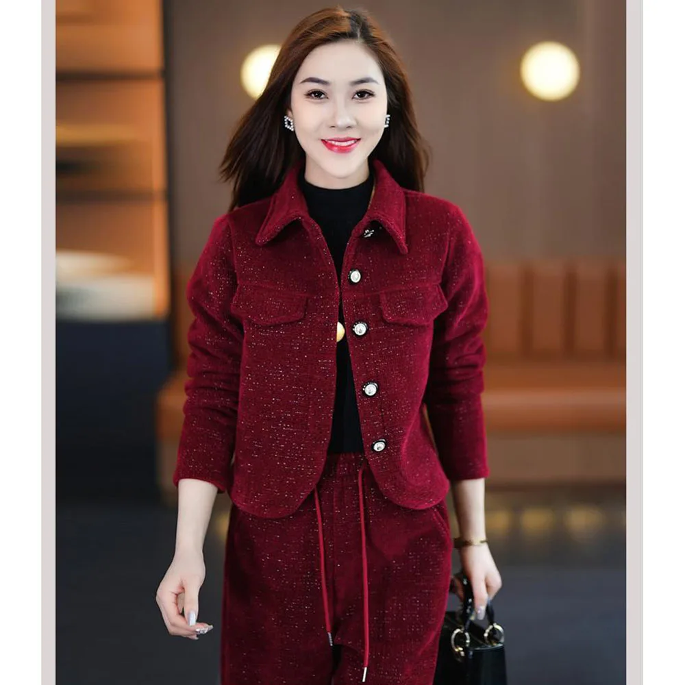 Leisure Fashion Sports Set For Women Spring Autumn Short Jacket Coat + High Waist Wide Leg Pants Two Piece Suit Female Outfits