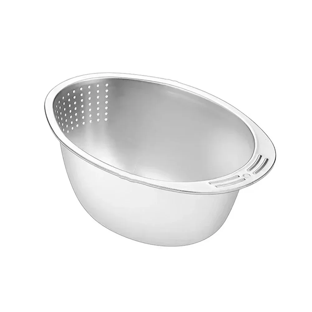 Rice Washing Bowl Stainless Steel Drainage Basket Slanted Bottom Basin Colander Stainless Steel Vegetable Strainer Kitchen Tools