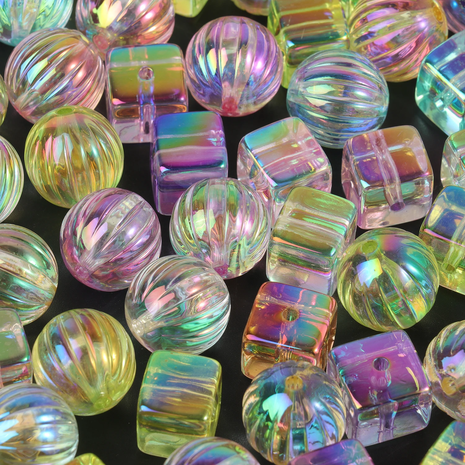 10pcs 12mm/16mm Clear Colorful Mixed Acrylic Square Round Beads For Jewelry Making Diy Earring Bracelet Necklace Accessory