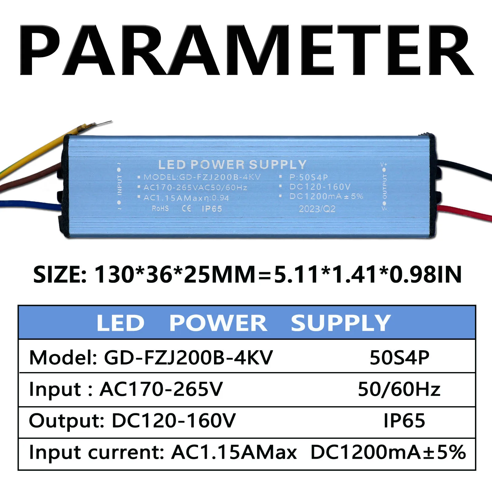 Transformador de iluminação para LED Flood Light, fonte de alimentação, controle de corrente constante, Driver, 200W, DC 120-160V, 1200mA