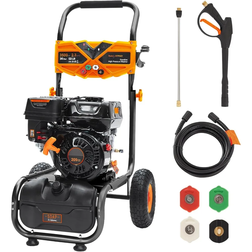 

Efurden Gas Pressure Washer, 3500PSI 2.3GPM Gas Powered High Pressure Clean Machine with OHV 209CC Engine, 4 Adjustable Nozzles,
