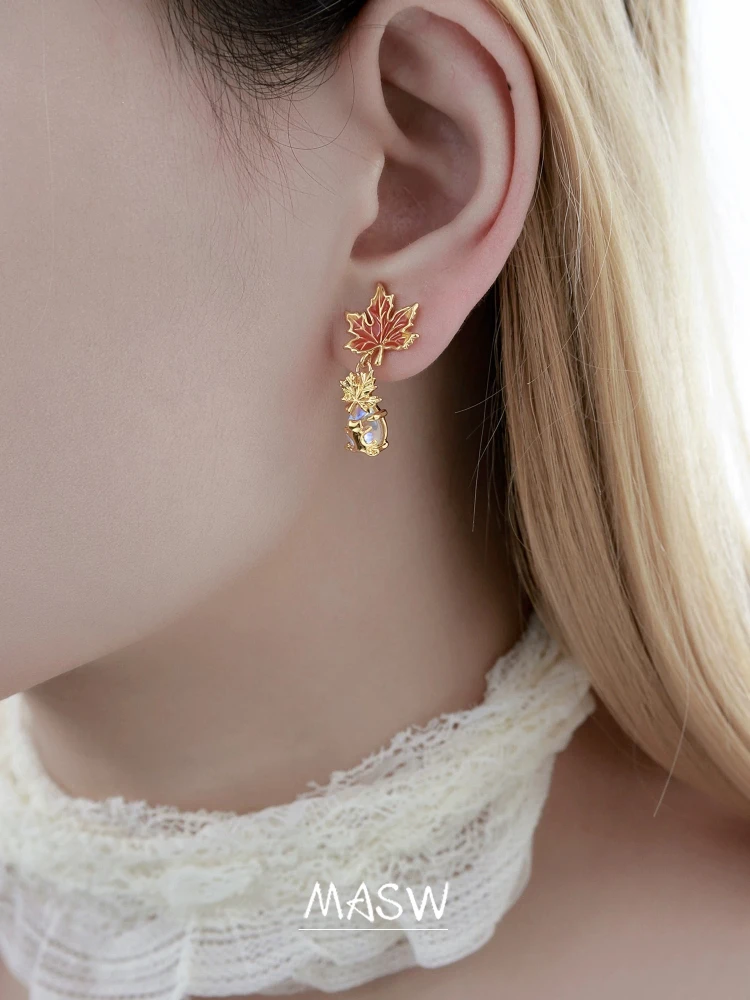 MASW Original Design Cute Maple Leaf Cat Earrings For Women Female Gifts  2026 Trend New Accessories Lovely Jewelry