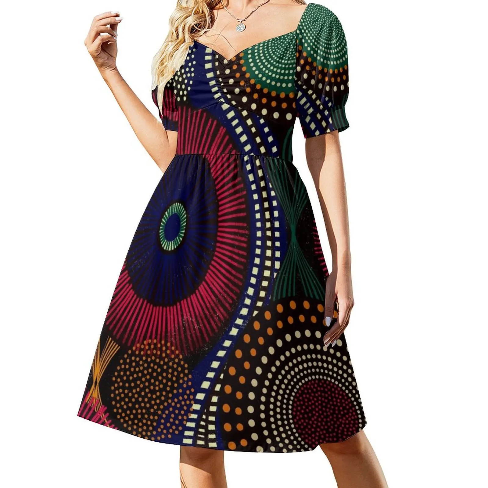 

African Tribal Pattern In Colorful Tone Short Sleeved Dress Women long dress Women's summer long dress