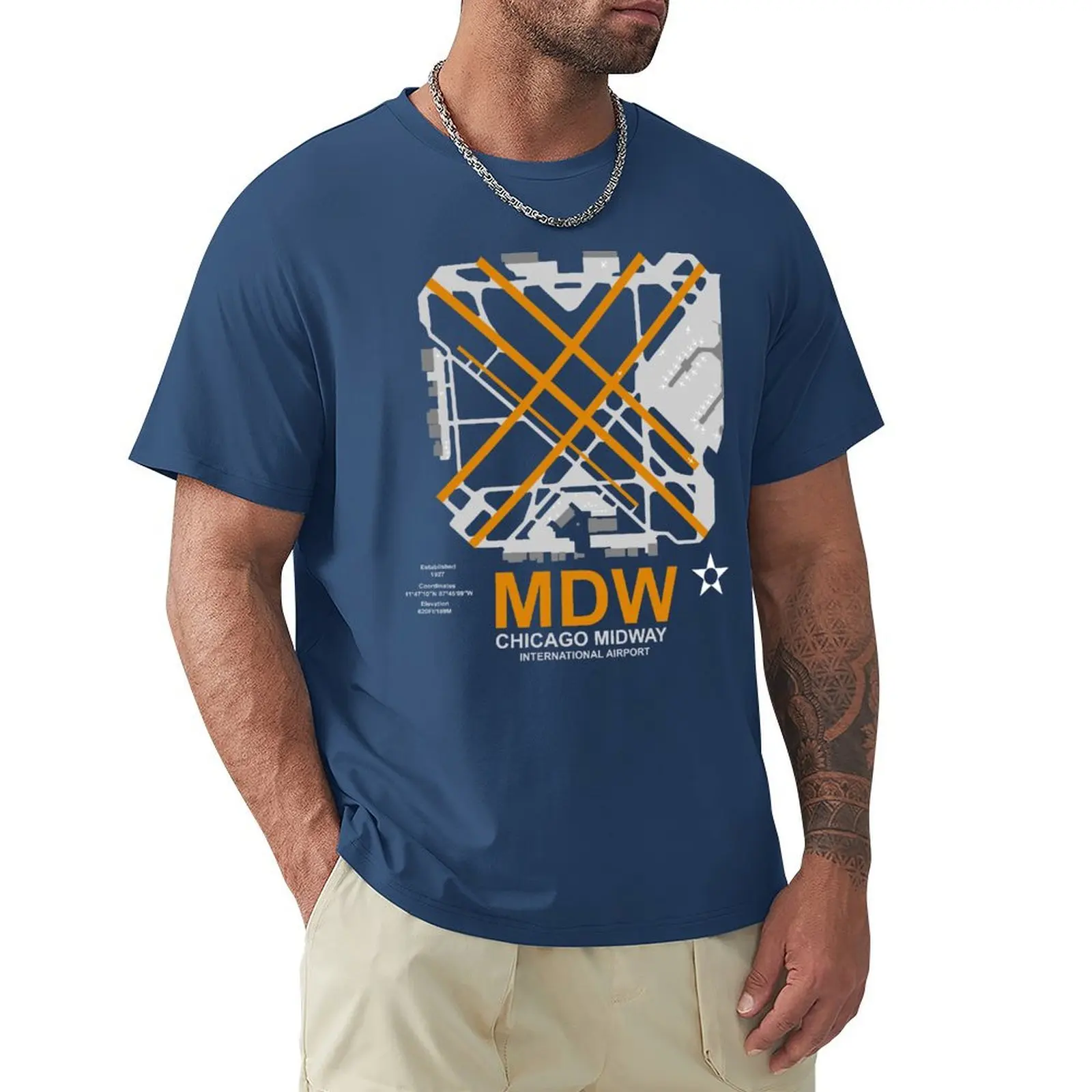 MDW Chicago Midway Airport Layout Art T-Shirt anime clothes heavyweights t shirts men