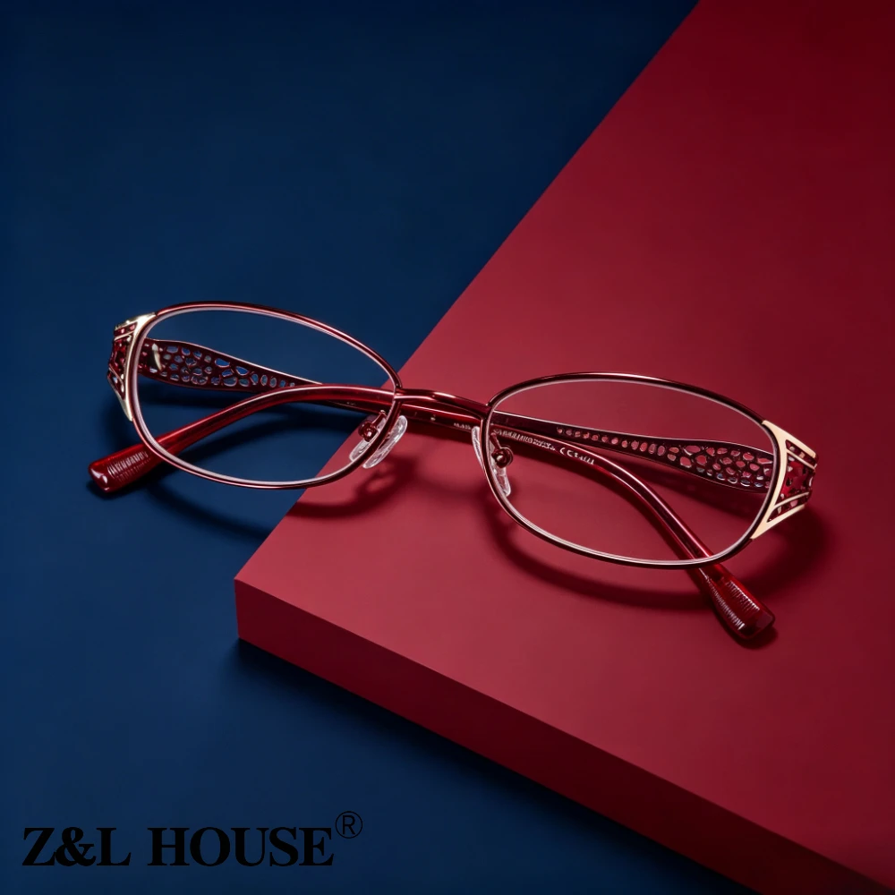 Elegant burgundy oval men's and women's reading glasses Delicate hollow engraved metal frame Anti-blue light Lightweight comfortable version Slim face design Office Outdoor daily fashion reading glasses Christmas Halloween gifts