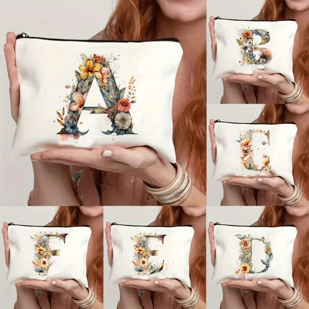 A Beautiful Floral Makeup Bag Featuring The 26 Letters of The Alphabet -Perfect for Toiletries,Pens,Gift Bag.Present for Mothers