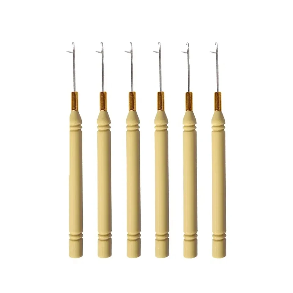 1/3/6/12PCS Haken Nadel Werkzeuge Holzgriff Haken Nadel Spitze Perücke Machen Stricken Micro Ringe schleife Haar Verlängerung Weben – Detail 12