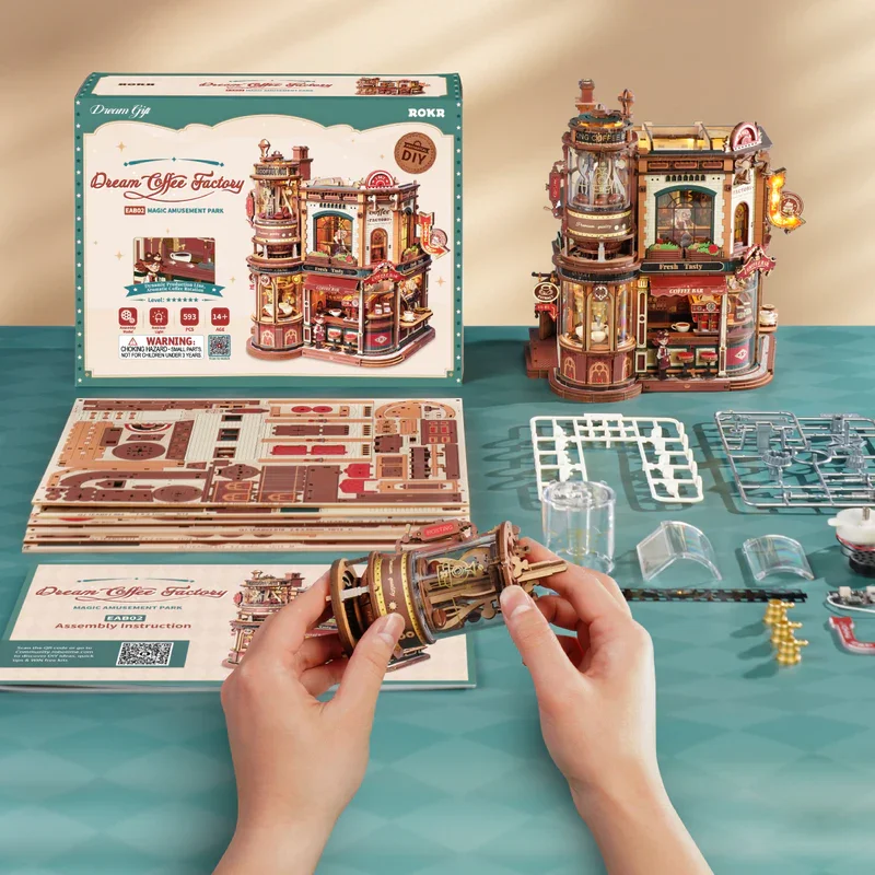 ROKR 3D Wooden Coffee Shop Music Box DIY Kit 5