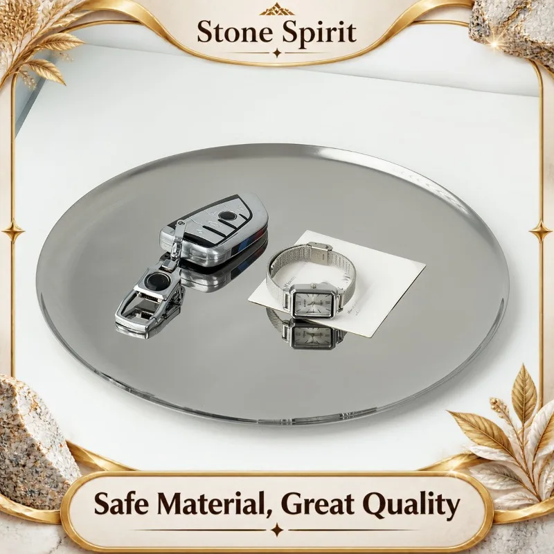 Luxury Electroplated Stainless Steel Round Tray,Multipurpose Tea Fruit Serving Plate,Metal Organizer for Room Kitchen Home Decor
