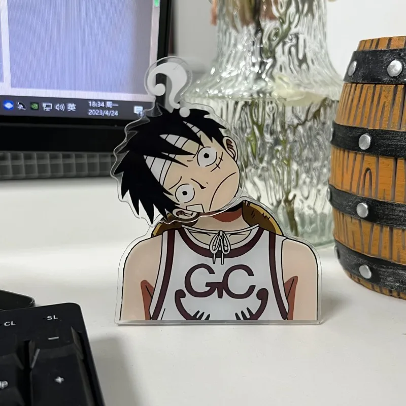 One Piece Anime Acrílico Figura Em Pé, Luffy, DIY, Swinging Cabeça Ornamento, Modelo de Cartão, Desktop Decoração, Brinquedos, Ornamentos