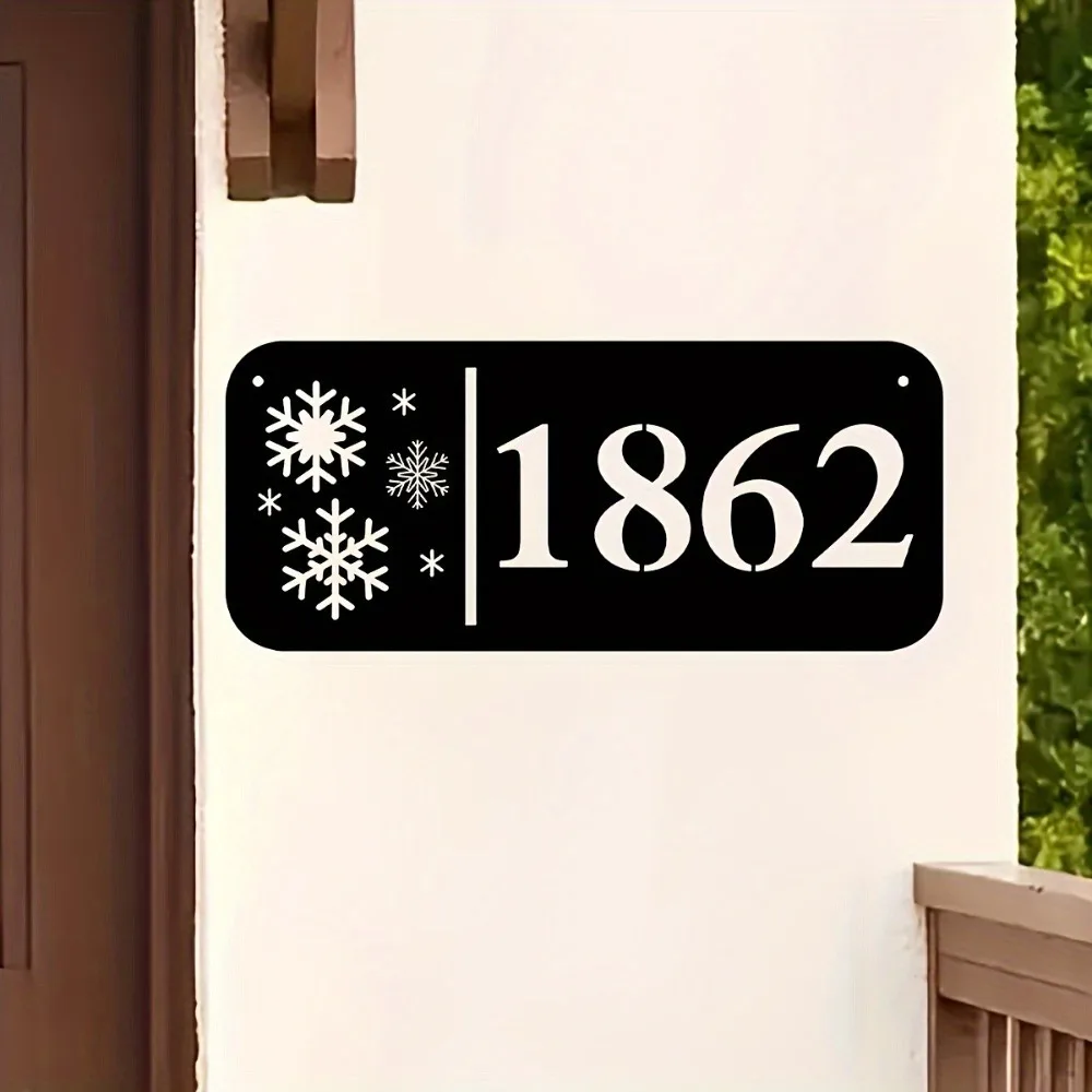 Custom Snowflake Shaped Metal Address Plaque Wall - Mounted House Number Contemporary Outdoor Adhesive - Backed Garden Lawn Sign