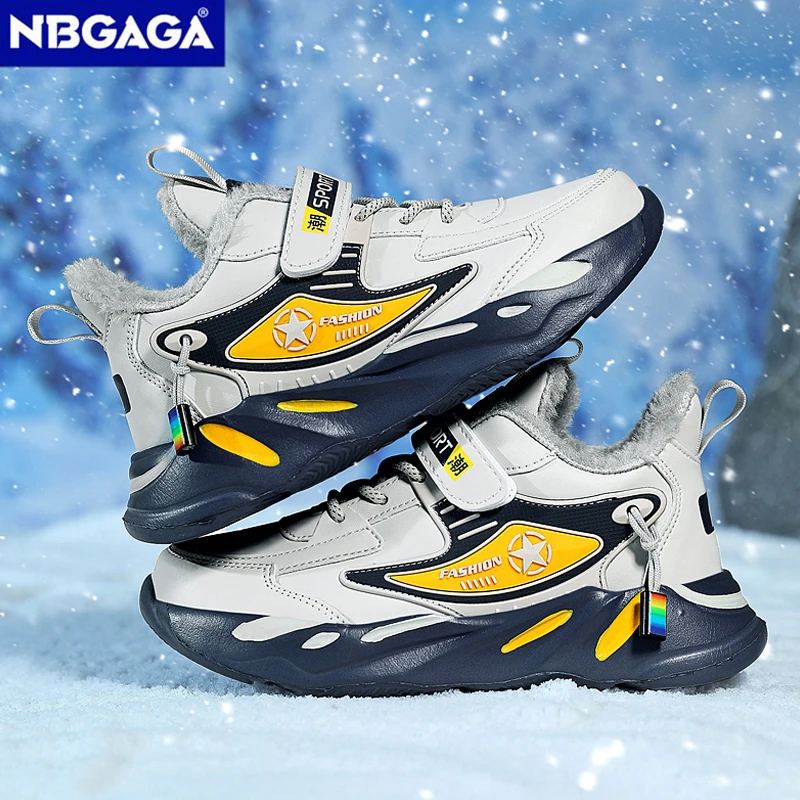 Lightweight Kids Winter Fleece Lined Sneakers Boys Girls Outdoor Walking Shoes Warm Non-slip Casual Sports Boots for Children