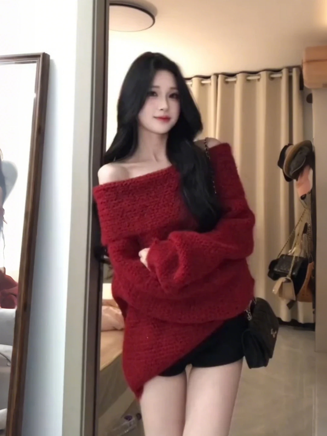

Cisas New Year Red One oulder Knitwear Women's Loose oulder Mid-Length Sweater Korean Sle Commute Warm Faion