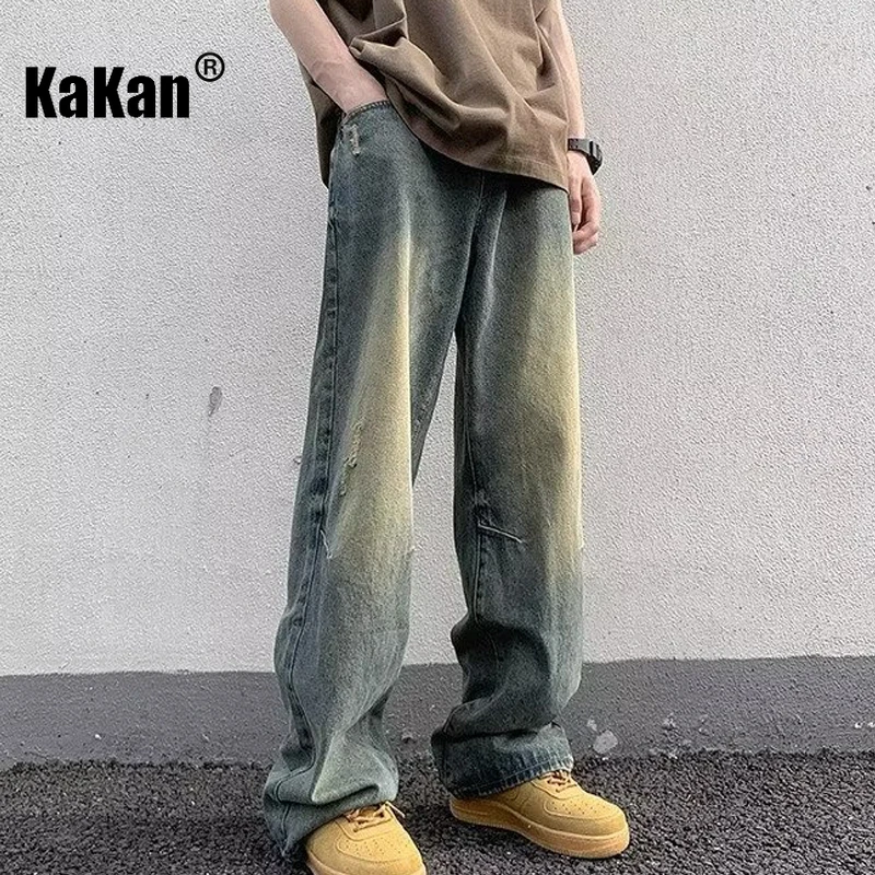 Kakan - New Men's Washed Denim Jeans, Y2k Clothing Loose Wide Leg Straight Leg Long Jeans Summer Denim Pants