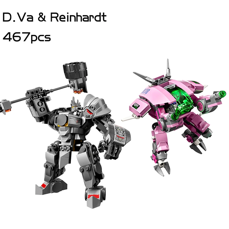 467pcs OW Game Series D.Va Reinhardt Video Games Building Blocks Robot Mech Fit 75973 Bricks Toys For Boys Christmas Gifts