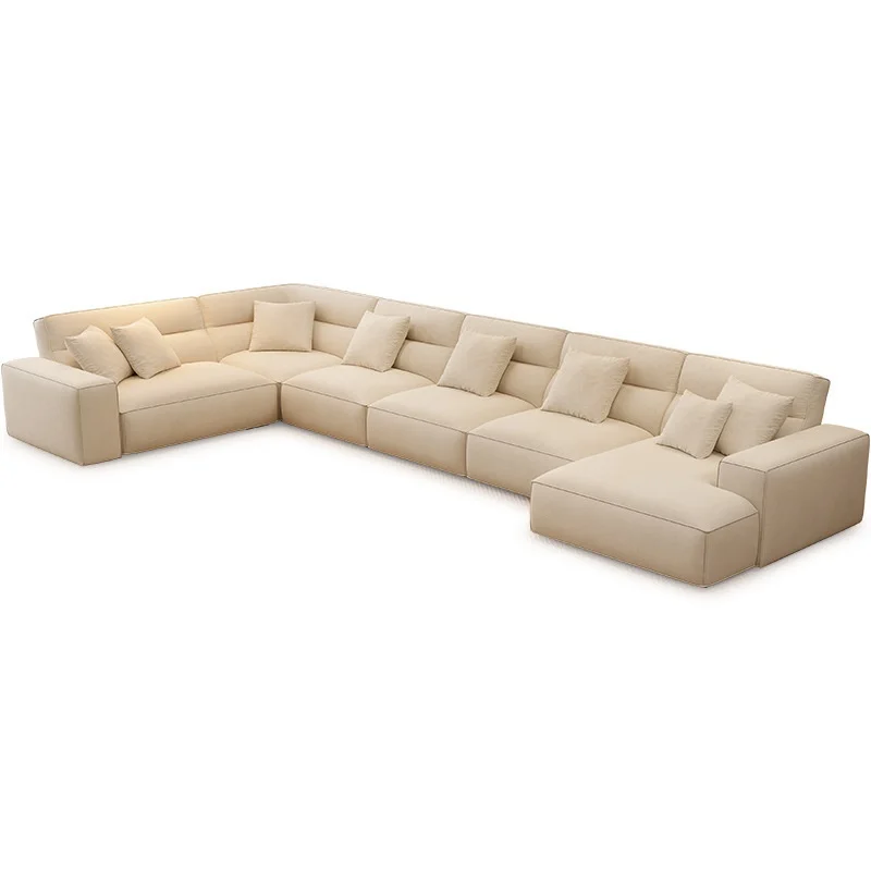 xx- Minimalist Fabric Sofa Set Matte Fabric Straight-Line Sofa High Backrest Solid Wood Frame High-Density Sponge*