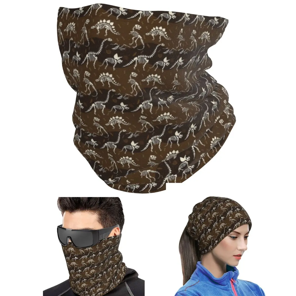 Dinosaur Fossil Pattern Bandana Neck Gaiter Printed Wrap Scarf Warm Balaclava For Men Women Adult Winter