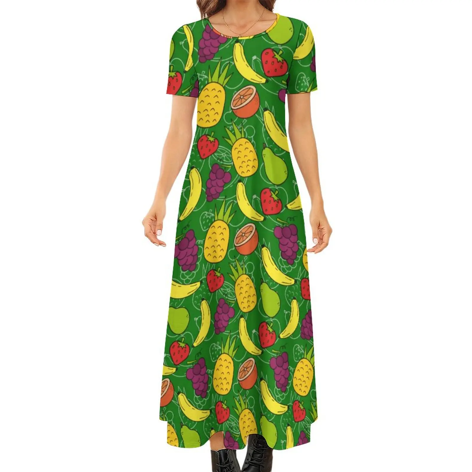 Cartoon Fruit Dress Banana And Lemon Vintage Maxi Dress Short Sleeve Streetwear Boho Beach Long Dresses Female Oversized Vestido