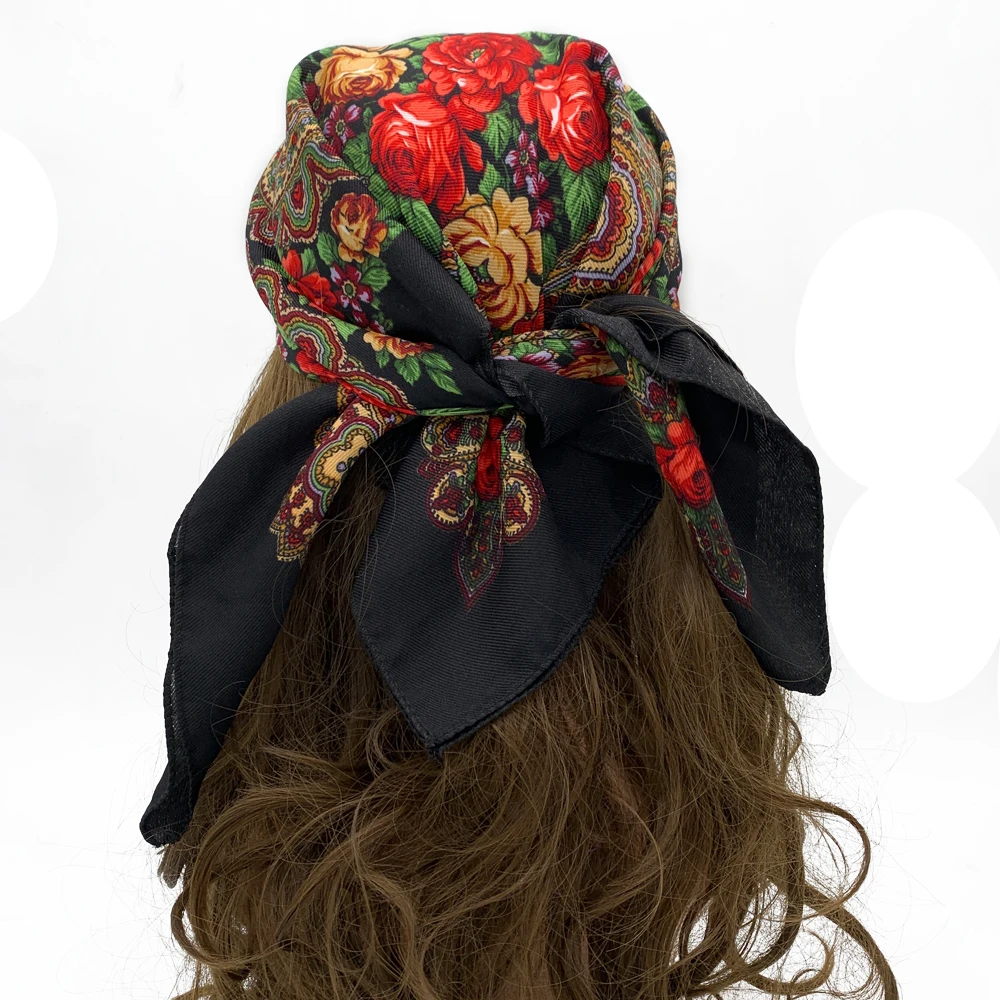 70*70cm Luxury Floral Print Bandana Square Scarf Female Headband Scarves Russian Ukrainian Handkerchief Babushka Head Wraps image 4