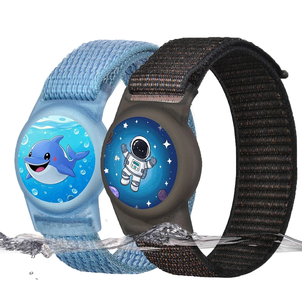 For AirTag Kids Wristband Protective Case for Air Tag GPS Tracker Holder with Nylon Bracelet Adjustable Anti Lost Watch Band