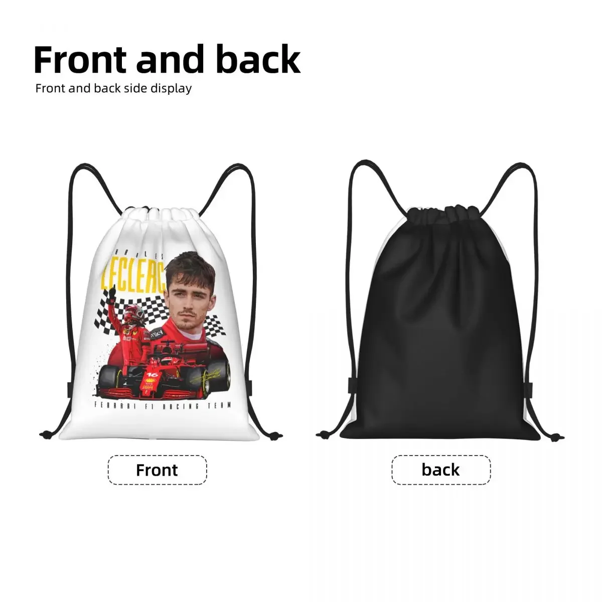 Custom Leclerc 16 Sport Racing Car Drawstring Bags Women Men Portable Sports Gym Sackpack Shopping Storage Backpacks