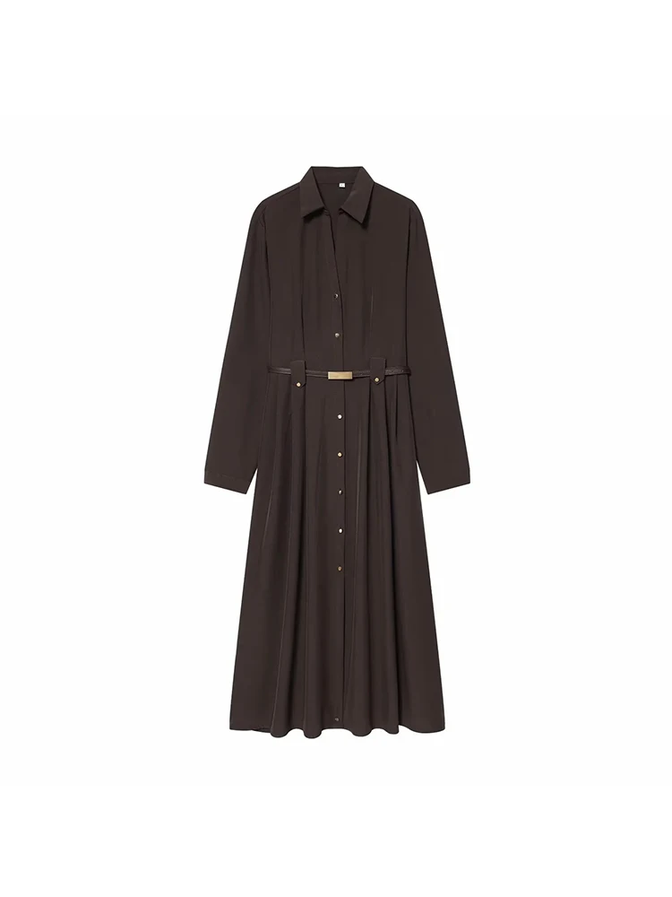 المرأة الجديدة مع حزام قميص السيدات مطوي فستان ماكسي كم طويل حزام التخسيس الخصر فستان للنساء فساتين عادية #1