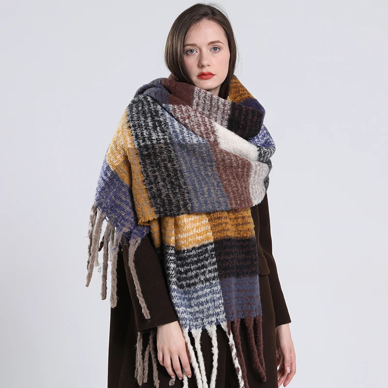 Winter New Women Multi Colored Spliced Cashmere Warm Scarf, Fashionable Multifunctional shawl, elongated and enlarged scarf