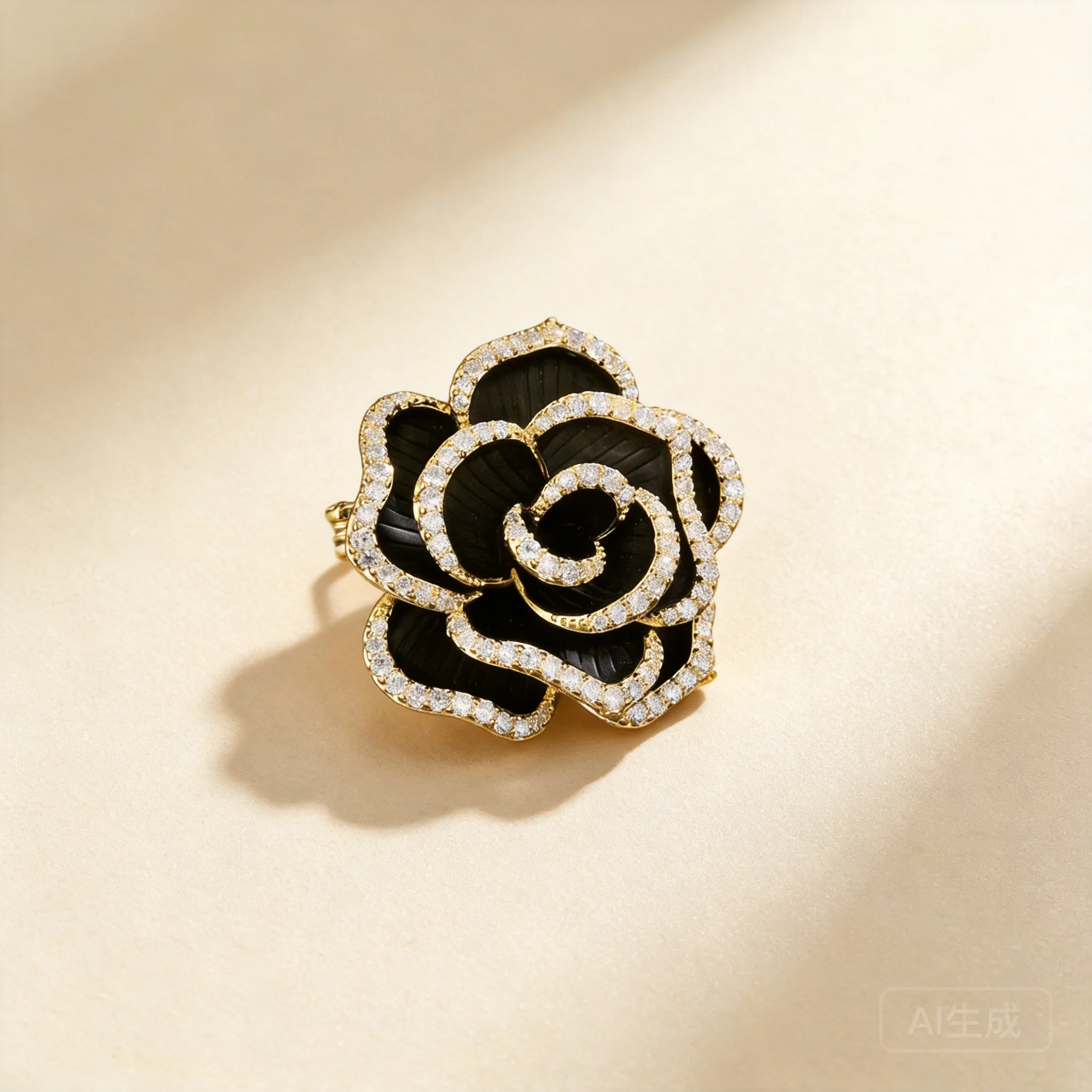 

Chinese Style Auspicious Lucky Black Camellia Brooch For Women Gold Plated Rhinestone Inlaid Vintage Elegant Lapel Pin Wedding