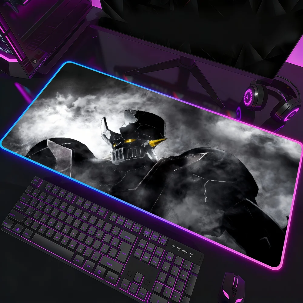 Anime M-Mazinger Z Robot Mouse Pad RGB LED Light Colorful Game Keyboard Non-slip Cover Desk-mat Surface Waterproof