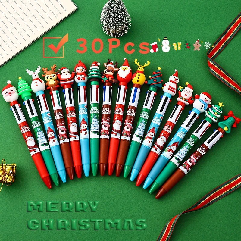 30Pcs/Lot Cute Kawaii Cartoon Christmas 4Color Ballpoint Pen Christmas Multicolor Graffiti Pens School Office Stationery Gifts