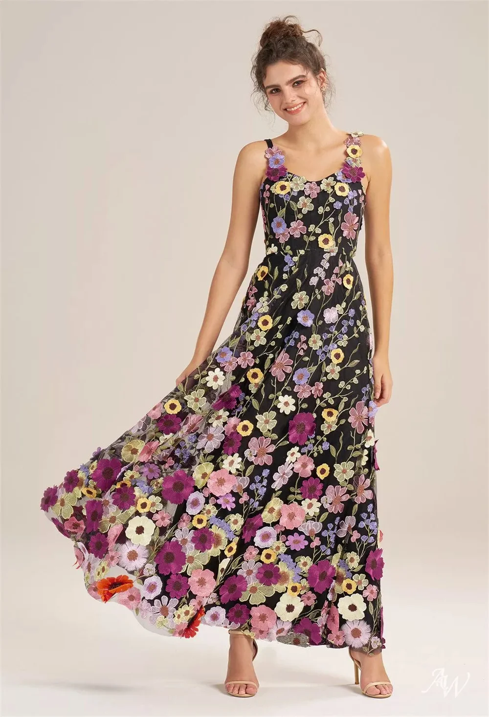 Abiti da sera colorati in pizzo con fiori 3D a due cinghie Abiti da ballo formali su misura