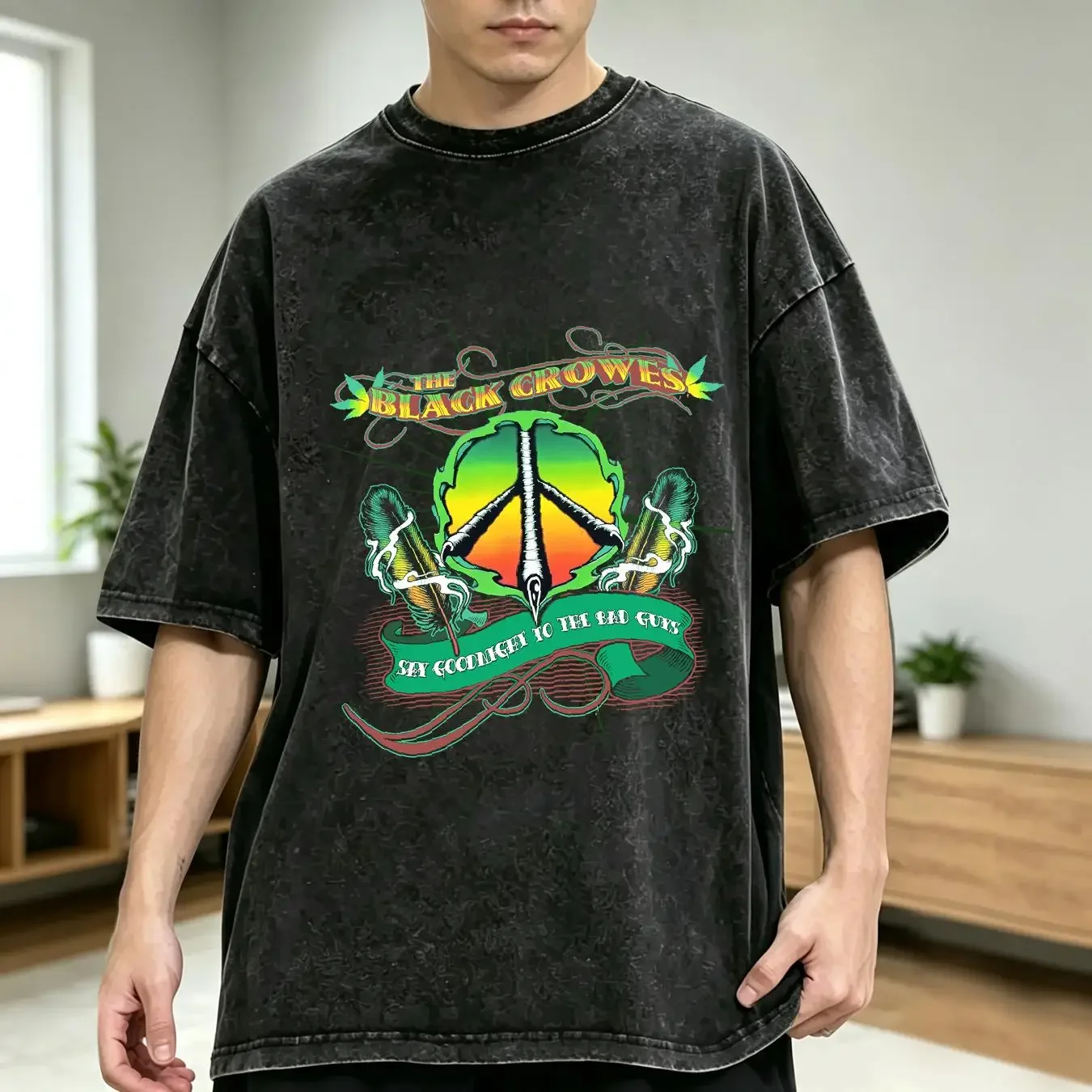 washed T Shirt Black Crowes Adult XL Say Goodnight To The Bad Guys Rock Band long or short sleeves vintage Washed Unisex Soft