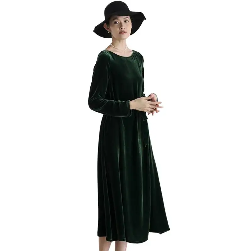 Engeland Stijl Vrouwen Elegante Luxe Herfst Lange Maxi Velour Feestjurk, Winter Fluwelen Jurk Vestidos