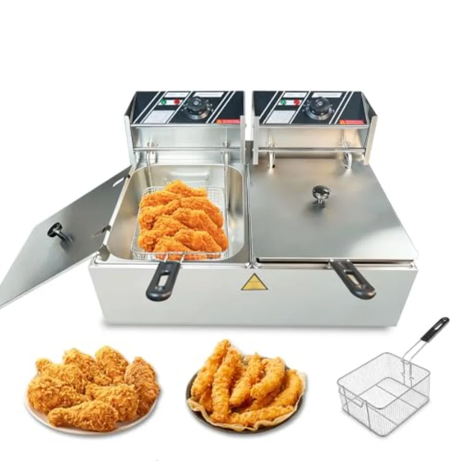 Commercial Electric Deep Fryer Dual Tank Stainless Steel