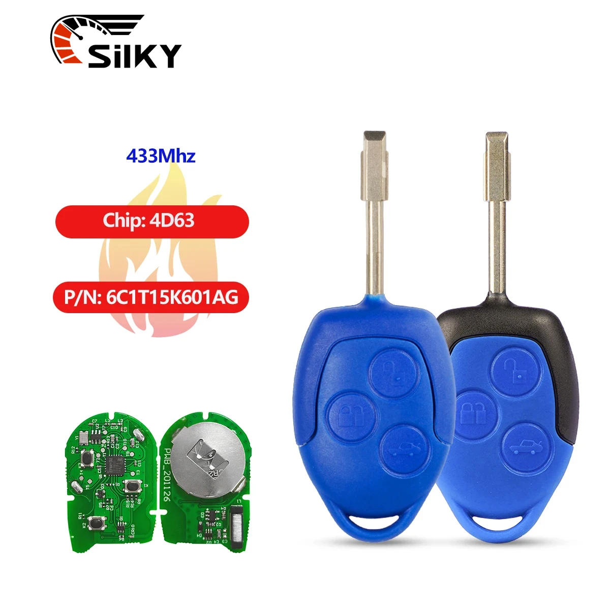 

SilKY chave remota para carro, 3 botão, 433mhz, 433mhz, 4d63 chip, para ford trânsito wm vm 2006-2014, f21 azul/preto