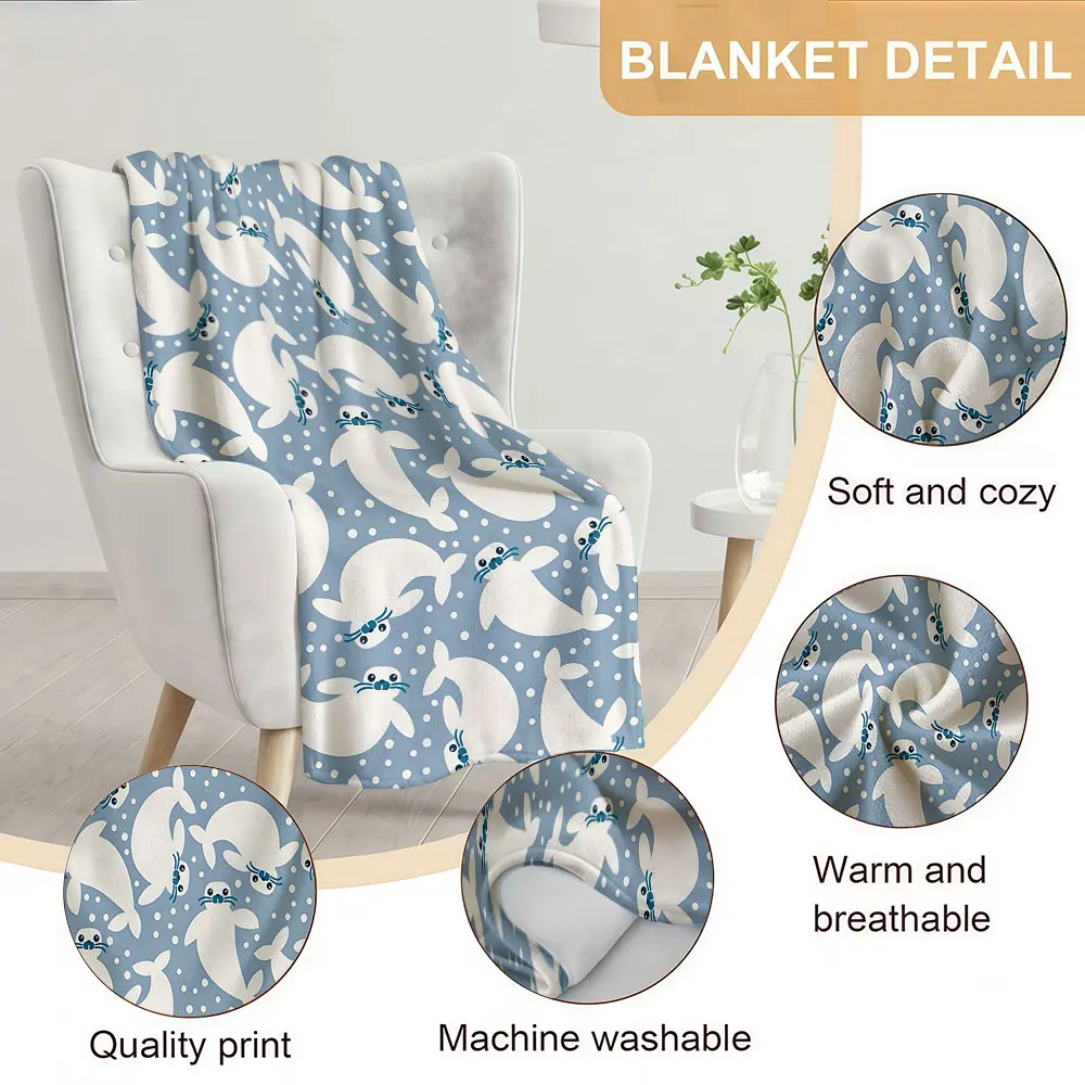 Cute White Seal Soft Warm Flannel Blanket Lightweight Cozy Christmas Halloween Home Decor Room