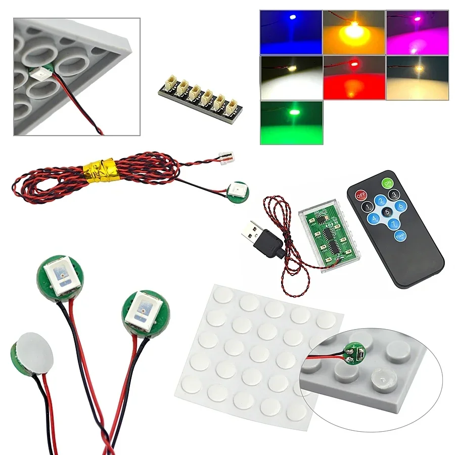 Flash Lamp City Street Light Bricks DIY 0.8mm Pin 1x1 1x2 1x4 Length 50cm SMD LED 2835  Remote Control Building Block