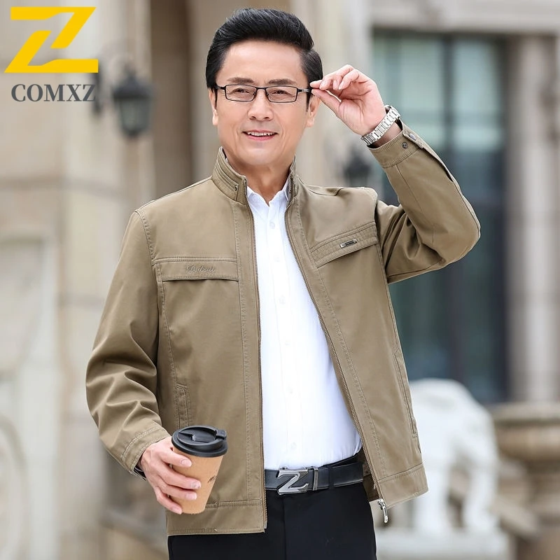

Бейсбольная куртка из чистого хлопка, мужская деловая куртка с воротником-стойкой, свободная посадка, ветрозащитная верхняя одежда, весеннее классическое легкое дышащее пальто