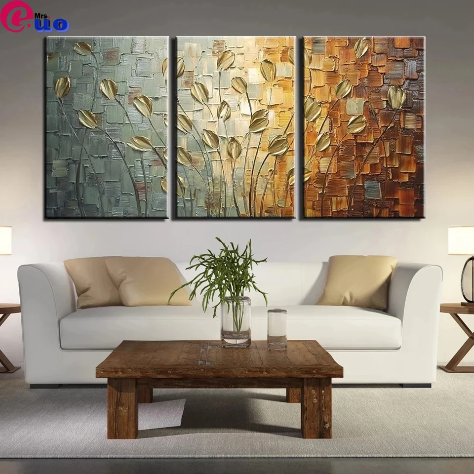 

3 Panels Nordic Abstract Art Leaves Diamond Painting Cross Stitch Kits Diamond MOSAIC Wall Pictures for Living Room Home Decor