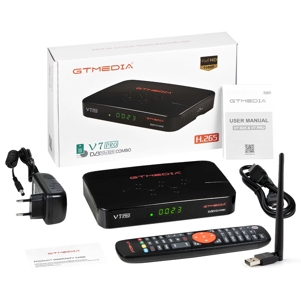 GTMEDIA V7 Pro Satellite Receiver DVB-S/S2/S2X+T/T2 1080P Full HD With USB WIFI powervu Biss Key HEVC/H265 V7 PRO Support ECAM