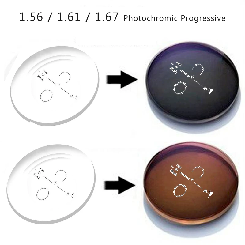 

2 шт. 1,56 1,61 1,67 свободная форма прогрессивные фотохромные линзы для очков мультифокалы переходные медицинские линзы для очков по рецепту