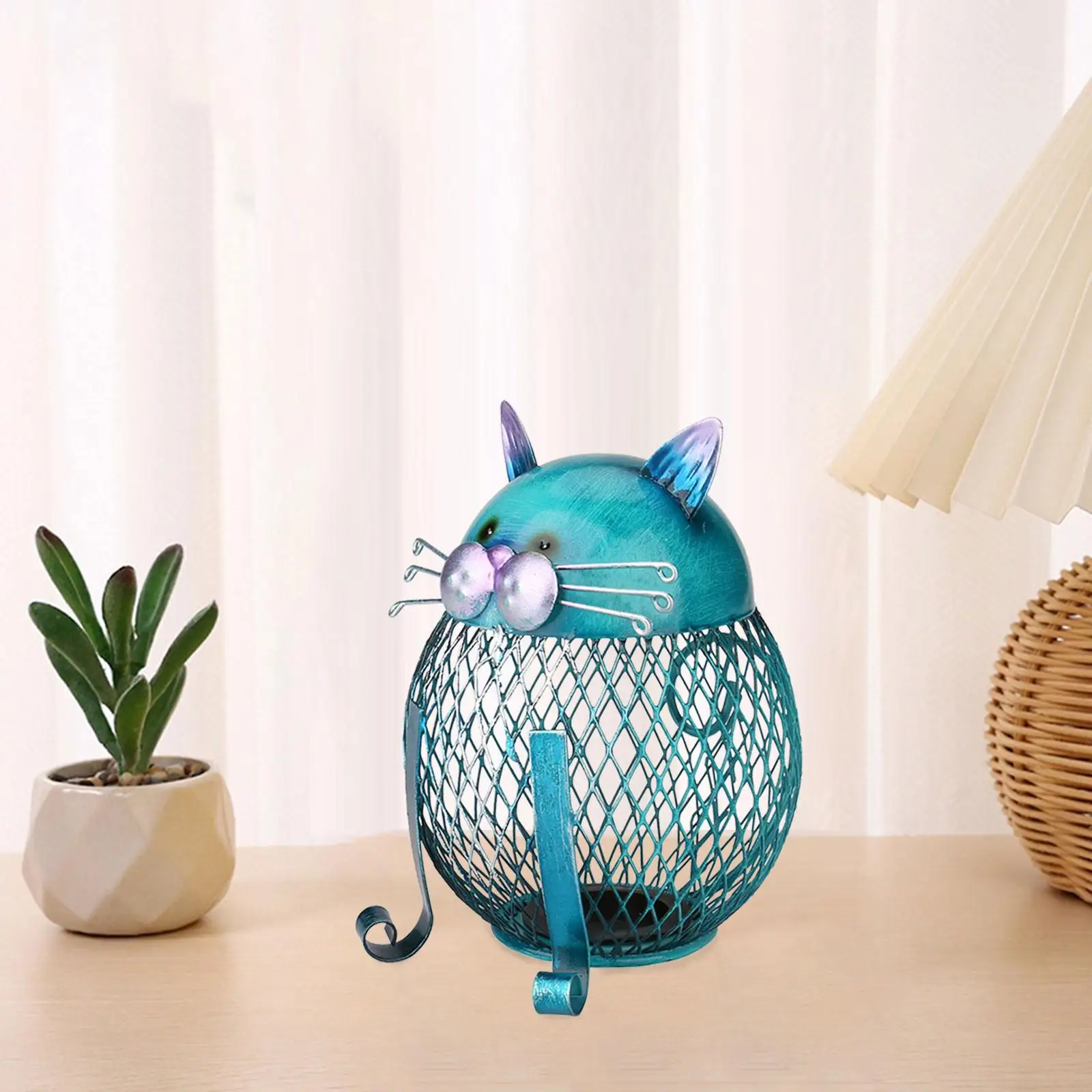 Metal Cat Money Bank Reticulated Piggy Bank Functional 9.4x10.8x14.4cm Cute Table Decoration for Bedroom Creative Durable