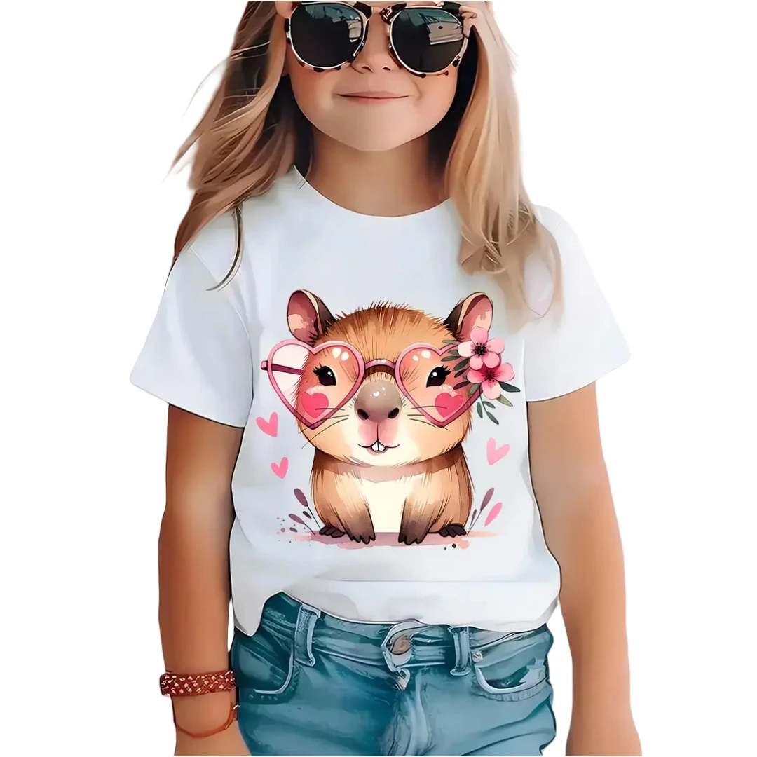 

Fashion T-Shirts Summer Tops Female Child Clothes Round Neck Little Girl Clothes Short Sleeve Outdoor Cartoon T-Shirts for Girls