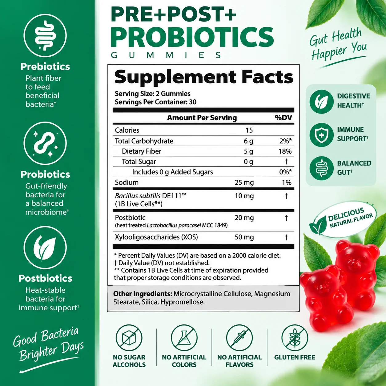 Pre+Post+Probiotics Gummies - Nutrient Absorption, Balances Intestinal Bacteria, Promotes Gut and Digestive Health, Immunity