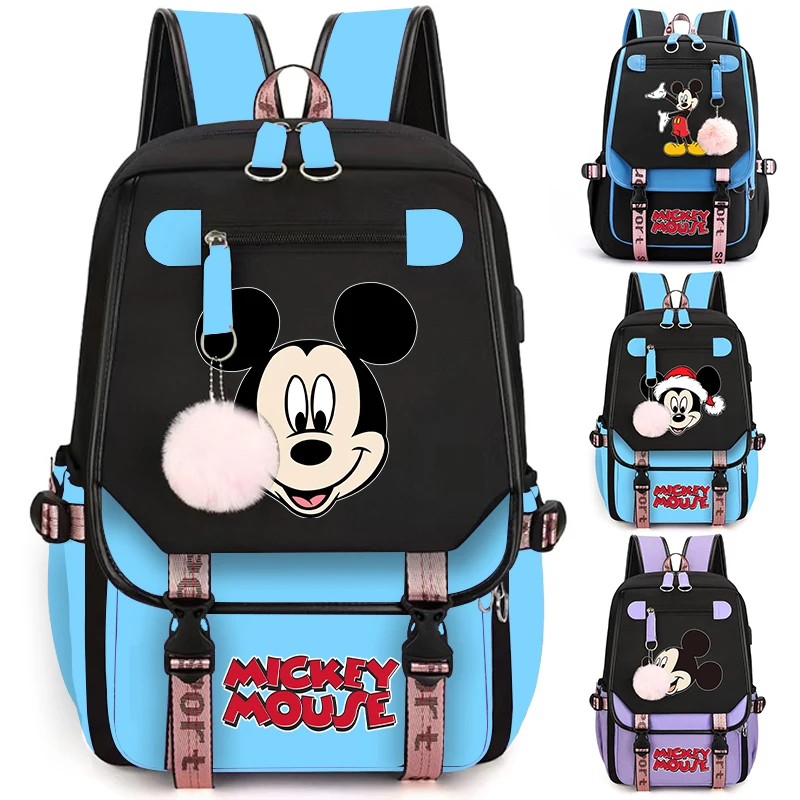 Disney Mickey Minnie Mouse Backpack Teenager Student School Backpack Usb Laptop Rucksack Kid Girl Boy Knapsack Ladies Mochila