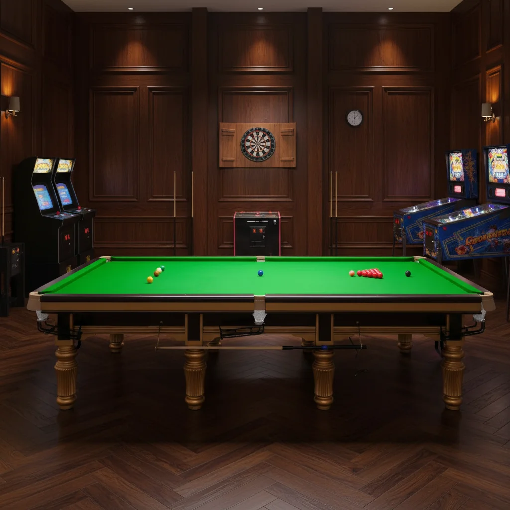 Solid Wood Indoor Snooker Table-Green Cloth Leather Pockets Automatic Ball Return for Commercial & Home Billiard