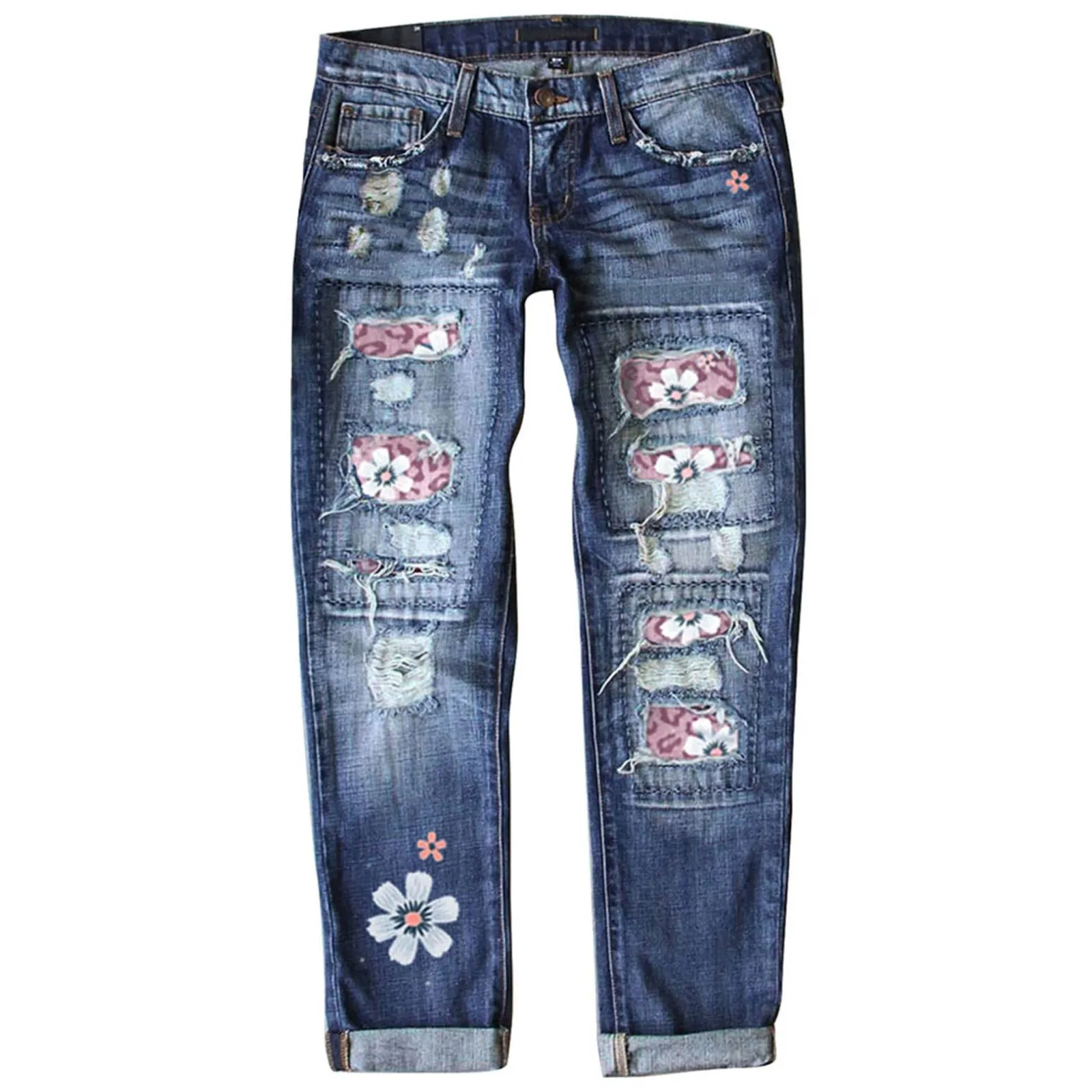 Washed 3d Pattern Jeans Straight Leg Full Length with Japanese Korean Casual Long Pants Mid Waist No Stretch Women Jeans